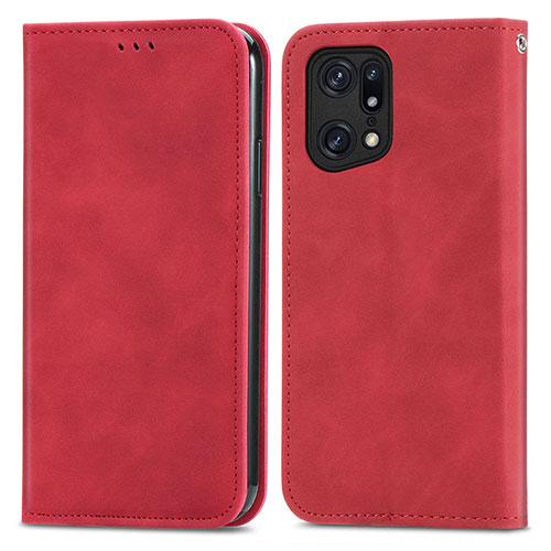 Leather Case Stands Flip Cover Holder S04D for Oppo Find X5 5G Red