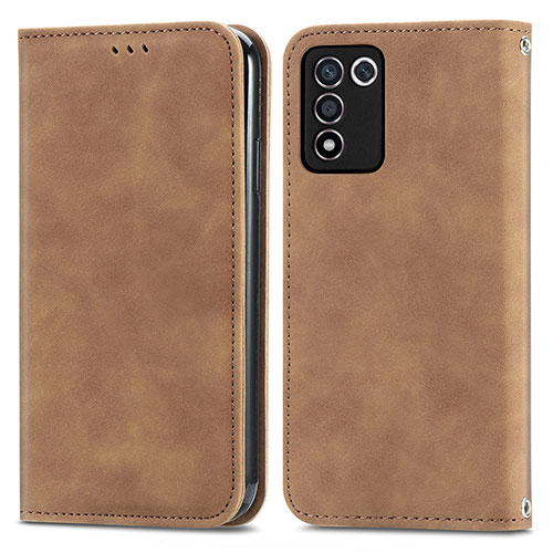 Leather Case Stands Flip Cover Holder S04D for Oppo K9S 5G Brown