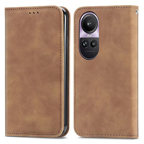 Leather Case Stands Flip Cover Holder S04D for Oppo Reno10 5G Brown