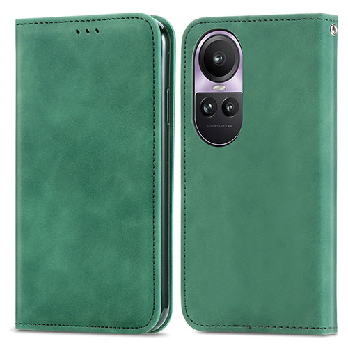 Leather Case Stands Flip Cover Holder S04D for Oppo Reno10 5G Green