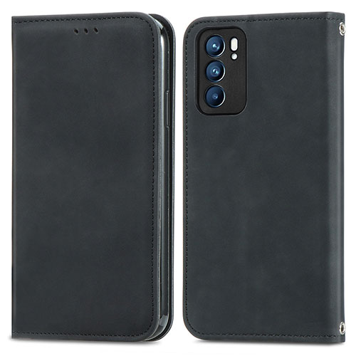 Leather Case Stands Flip Cover Holder S04D for Oppo Reno6 5G Black