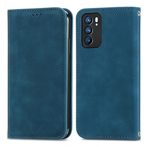 Leather Case Stands Flip Cover Holder S04D for Oppo Reno6 5G Blue
