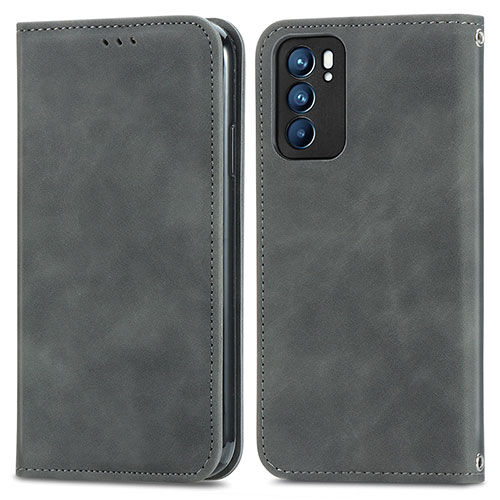 Leather Case Stands Flip Cover Holder S04D for Oppo Reno6 5G Gray