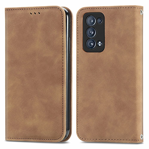 Leather Case Stands Flip Cover Holder S04D for Oppo Reno6 Pro 5G Brown