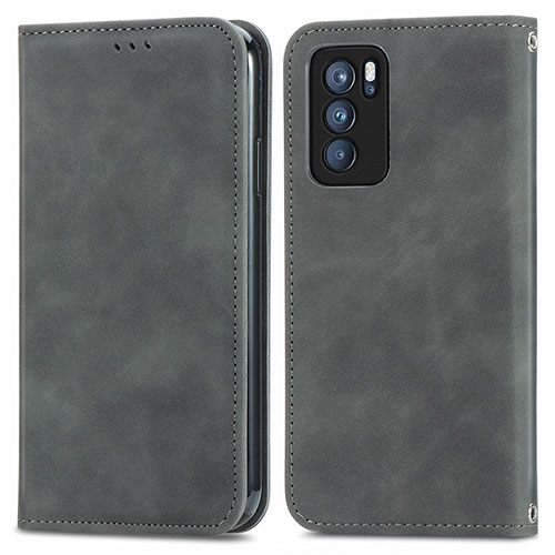 Leather Case Stands Flip Cover Holder S04D for Oppo Reno6 Pro 5G India Gray