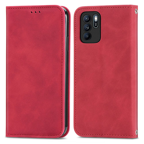 Leather Case Stands Flip Cover Holder S04D for Oppo Reno6 Z 5G Red