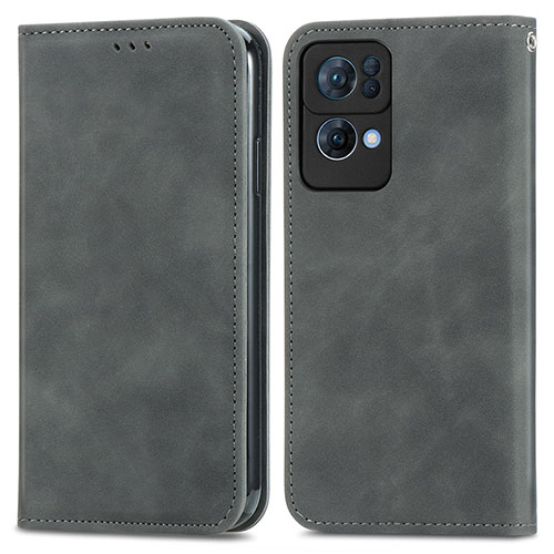 Leather Case Stands Flip Cover Holder S04D for Oppo Reno7 Pro 5G Gray