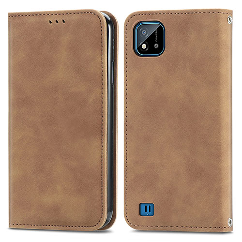 Leather Case Stands Flip Cover Holder S04D for Realme C20A Brown