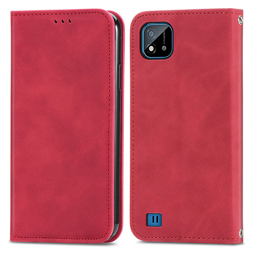 Leather Case Stands Flip Cover Holder S04D for Realme C20A Red