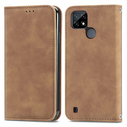 Leather Case Stands Flip Cover Holder S04D for Realme C21 Brown