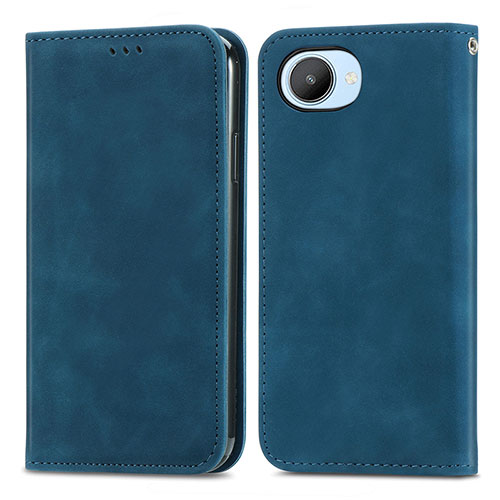 Leather Case Stands Flip Cover Holder S04D for Realme C30 Blue