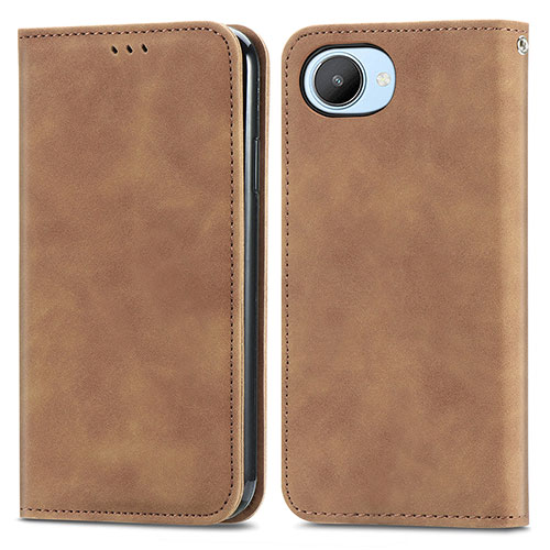 Leather Case Stands Flip Cover Holder S04D for Realme C30s Brown