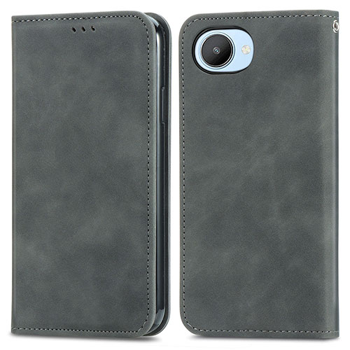 Leather Case Stands Flip Cover Holder S04D for Realme C30s Gray