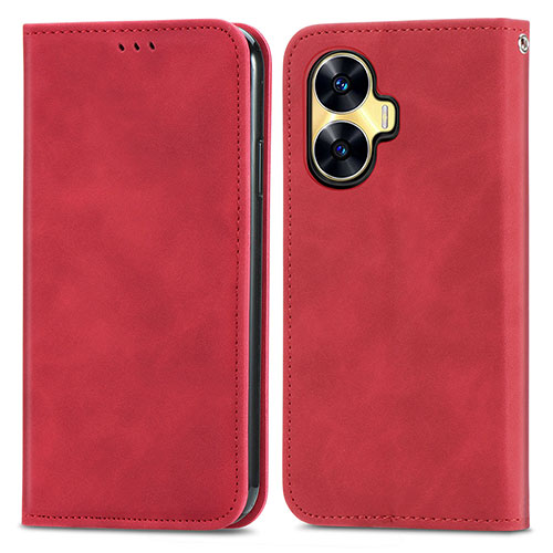 Leather Case Stands Flip Cover Holder S04D for Realme C55 Red