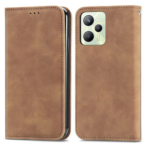 Leather Case Stands Flip Cover Holder S04D for Realme Narzo 50A Prime Brown