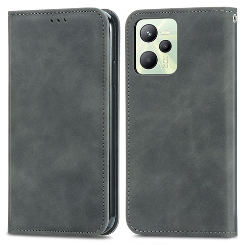 Leather Case Stands Flip Cover Holder S04D for Realme Narzo 50A Prime Gray