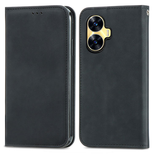 Leather Case Stands Flip Cover Holder S04D for Realme Narzo N55 Black