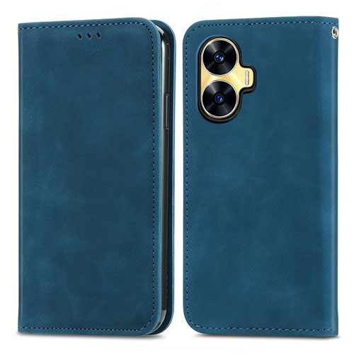 Leather Case Stands Flip Cover Holder S04D for Realme Narzo N55 Blue