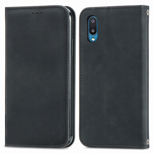 Leather Case Stands Flip Cover Holder S04D for Samsung Galaxy A02 Black