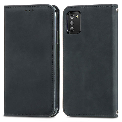 Leather Case Stands Flip Cover Holder S04D for Samsung Galaxy A02s Black