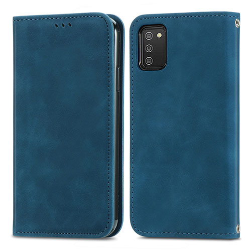 Leather Case Stands Flip Cover Holder S04D for Samsung Galaxy A02s Blue