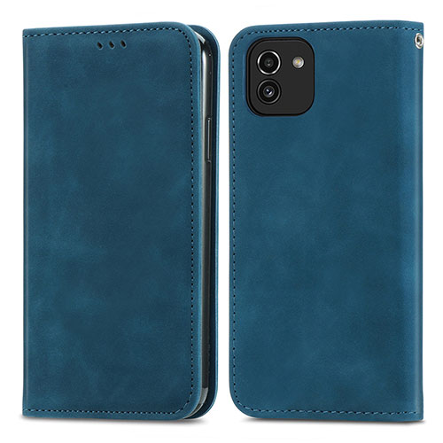 Leather Case Stands Flip Cover Holder S04D for Samsung Galaxy A03 Blue