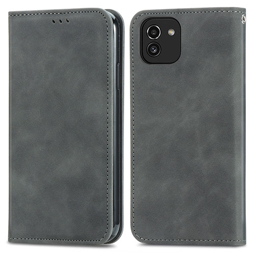 Leather Case Stands Flip Cover Holder S04D for Samsung Galaxy A03 Gray