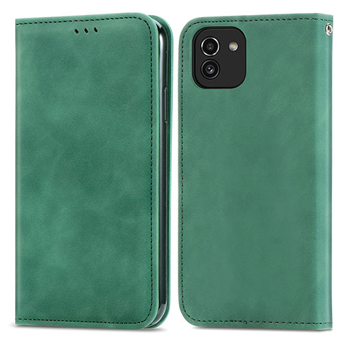 Leather Case Stands Flip Cover Holder S04D for Samsung Galaxy A03 Green