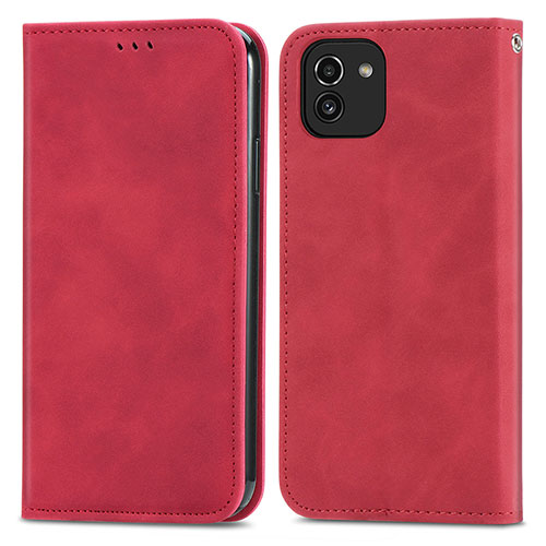 Leather Case Stands Flip Cover Holder S04D for Samsung Galaxy A03 Red