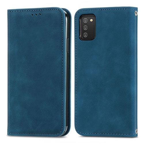 Leather Case Stands Flip Cover Holder S04D for Samsung Galaxy A03s Blue