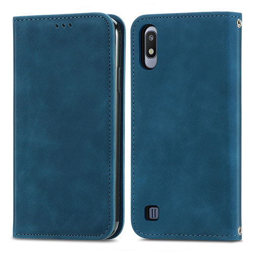 Leather Case Stands Flip Cover Holder S04D for Samsung Galaxy A10 Blue