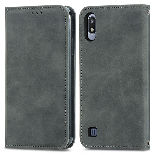 Leather Case Stands Flip Cover Holder S04D for Samsung Galaxy A10 Gray