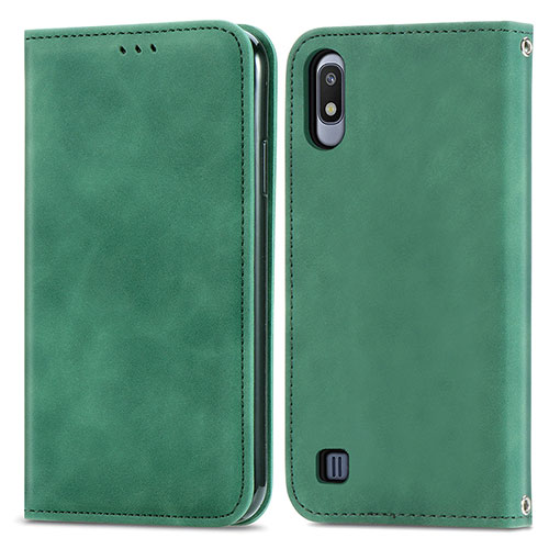 Leather Case Stands Flip Cover Holder S04D for Samsung Galaxy A10 Green