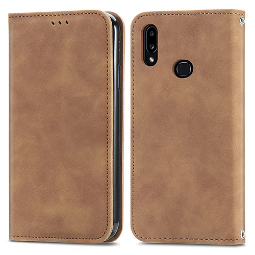 Leather Case Stands Flip Cover Holder S04D for Samsung Galaxy A10s Brown