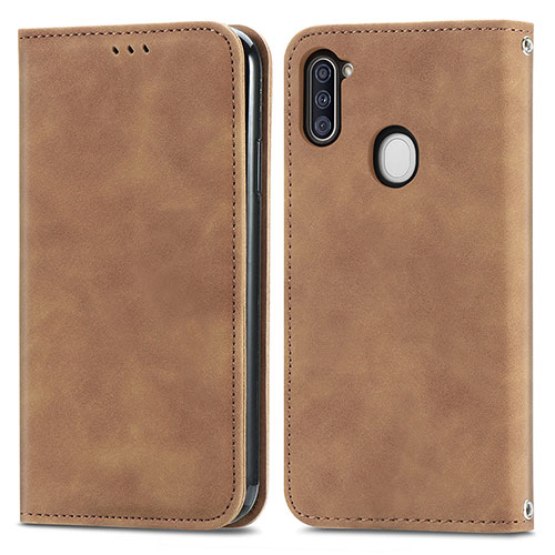 Leather Case Stands Flip Cover Holder S04D for Samsung Galaxy A11 Brown