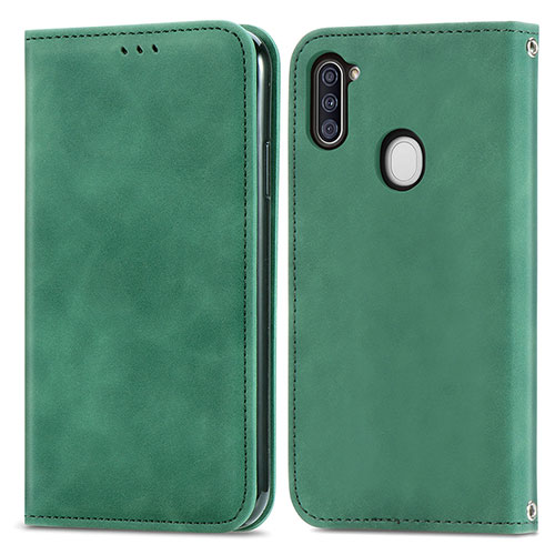 Leather Case Stands Flip Cover Holder S04D for Samsung Galaxy A11 Green