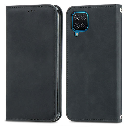 Leather Case Stands Flip Cover Holder S04D for Samsung Galaxy A12 5G Black