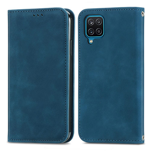 Leather Case Stands Flip Cover Holder S04D for Samsung Galaxy A12 5G Blue