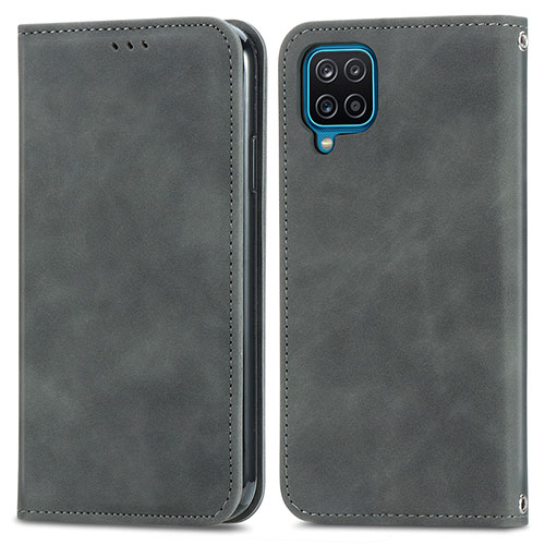 Leather Case Stands Flip Cover Holder S04D for Samsung Galaxy A12 Gray