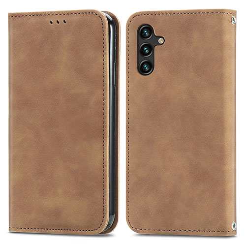 Leather Case Stands Flip Cover Holder S04D for Samsung Galaxy A13 5G Brown