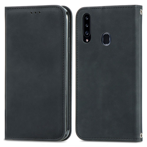 Leather Case Stands Flip Cover Holder S04D for Samsung Galaxy A20s Black