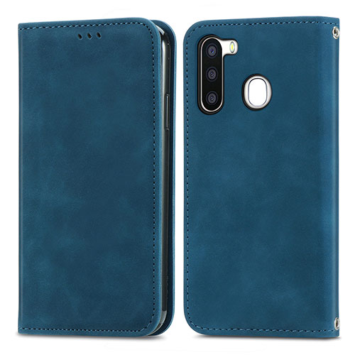 Leather Case Stands Flip Cover Holder S04D for Samsung Galaxy A21 European Blue