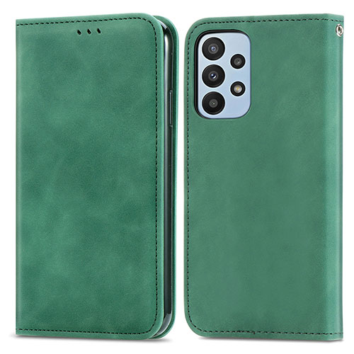 Leather Case Stands Flip Cover Holder S04D for Samsung Galaxy A23 4G Green