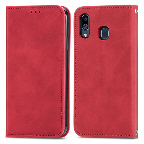 Leather Case Stands Flip Cover Holder S04D for Samsung Galaxy A30 Red