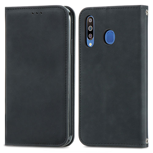 Leather Case Stands Flip Cover Holder S04D for Samsung Galaxy A40s Black