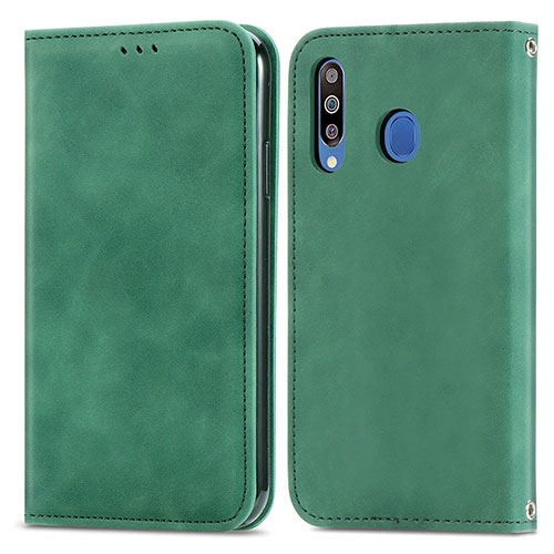 Leather Case Stands Flip Cover Holder S04D for Samsung Galaxy A40s Green