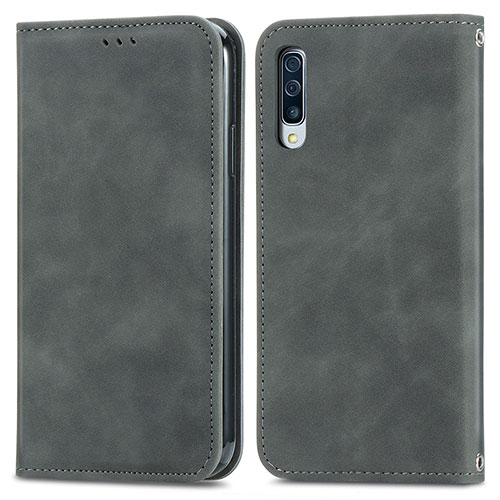 Leather Case Stands Flip Cover Holder S04D for Samsung Galaxy A50S Gray