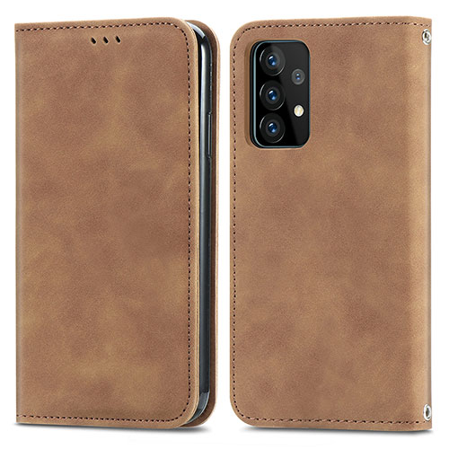 Leather Case Stands Flip Cover Holder S04D for Samsung Galaxy A52 4G Brown