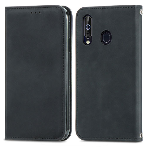 Leather Case Stands Flip Cover Holder S04D for Samsung Galaxy A60 Black