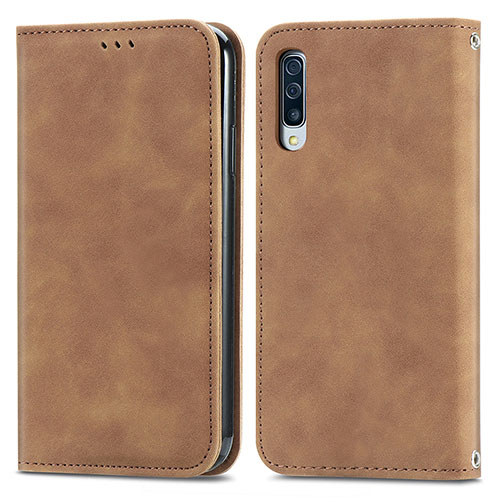 Leather Case Stands Flip Cover Holder S04D for Samsung Galaxy A70S Brown